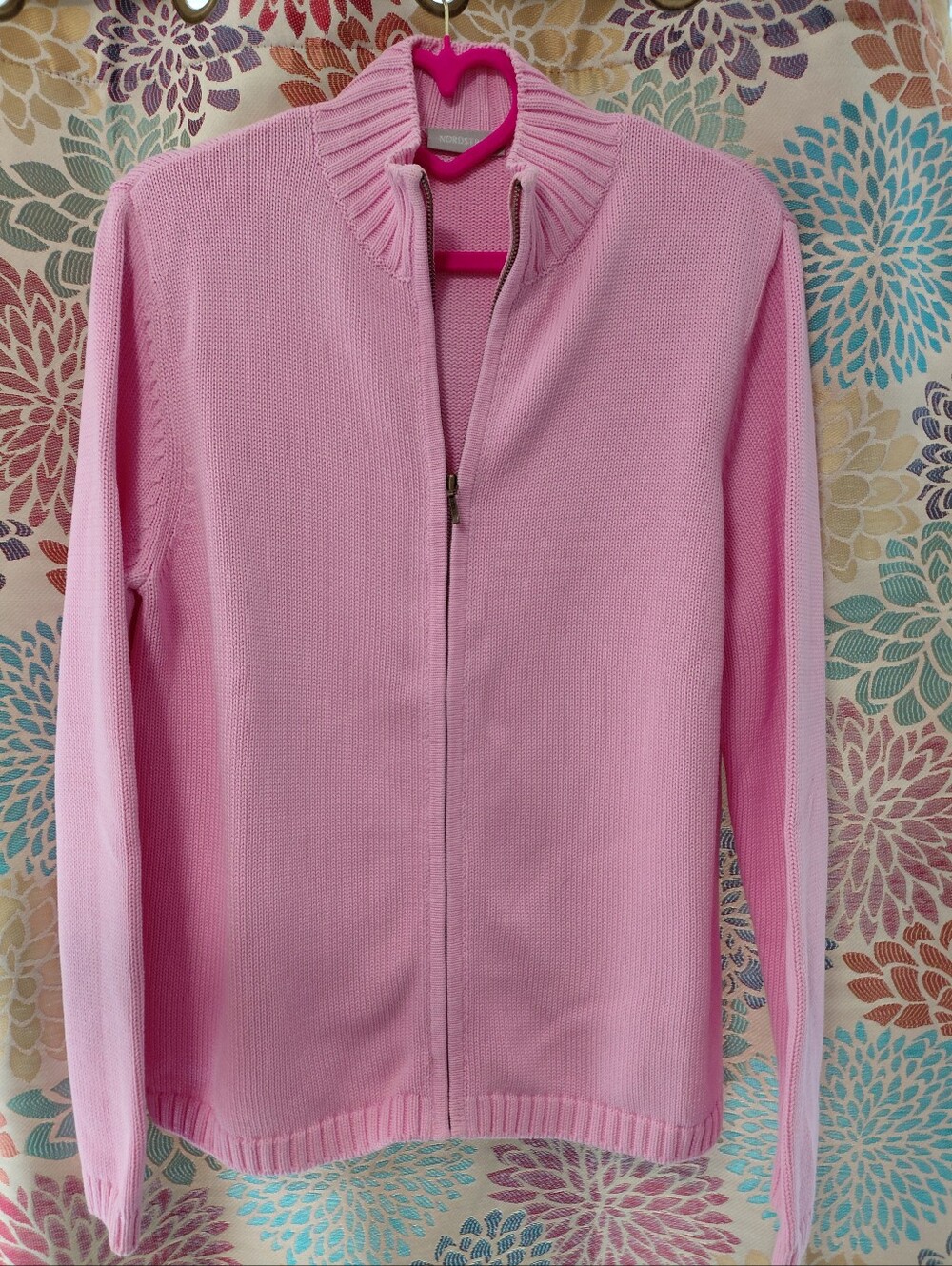 Nordstrom Pink Full-Zip Knit Cardigan Summer Sweater